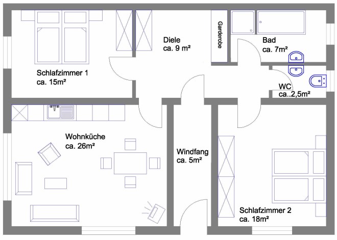 Grundriss der Ferienwohnung